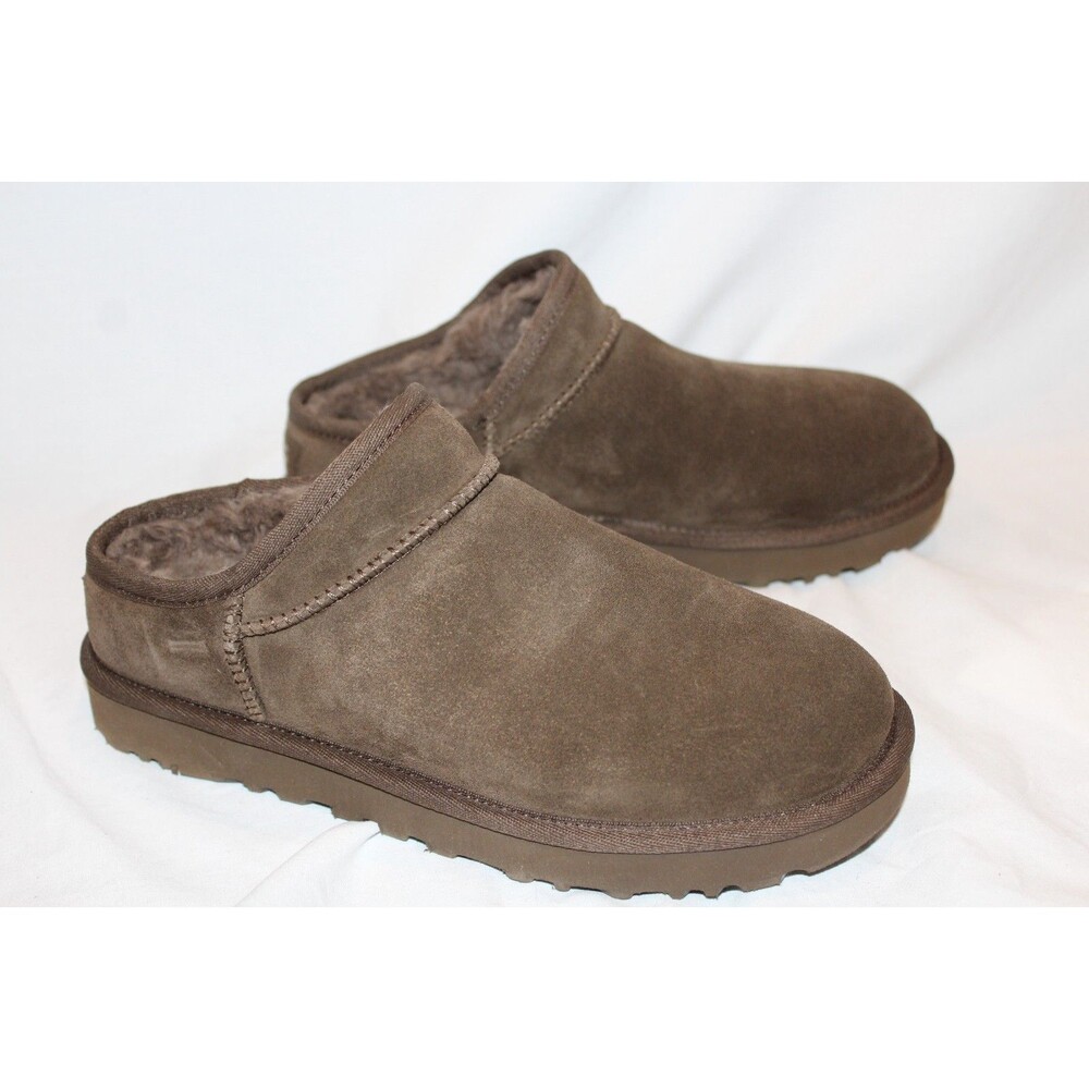 WOMEN'S CLASSIC UGG SUEDE SHEARLING LINED‎ CLOG SLIPPERS BROWN NIB